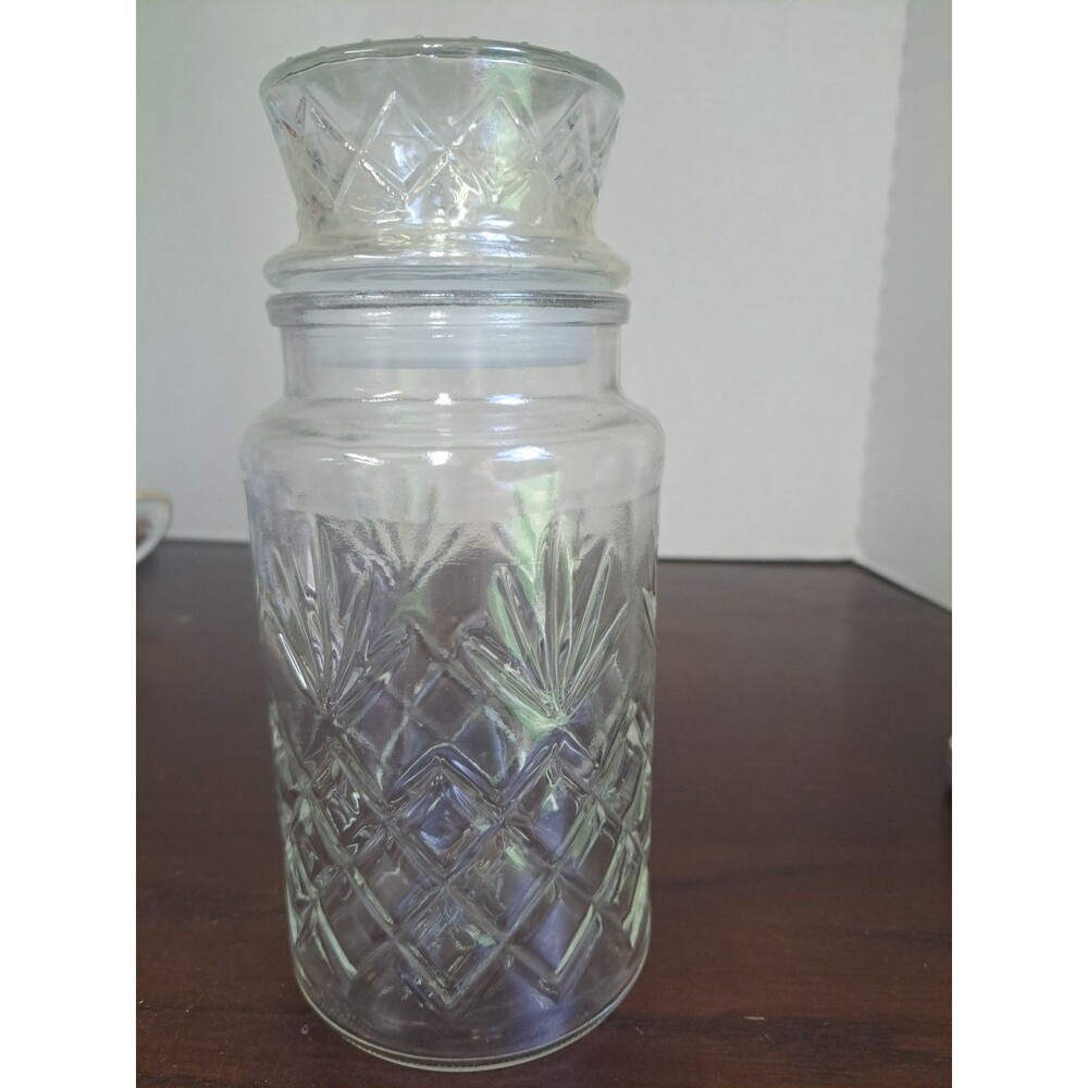 1983 Planters Peanuts Anchor Hocking Diamond And Pineapple Glass Canister